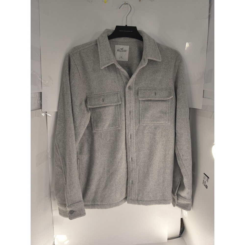 "Hollister Shirt Jacket Mens Medium Gray Knit Shacket Button Front Pockets"